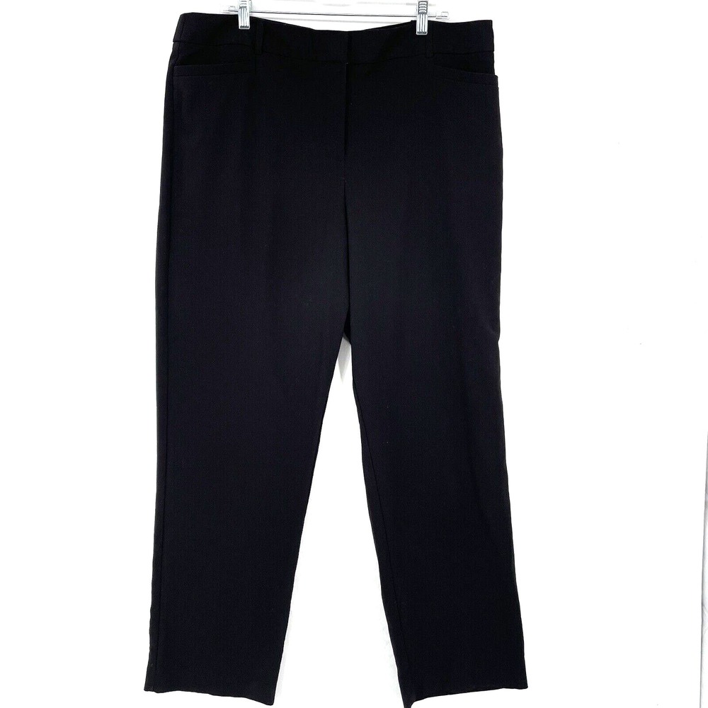 Avenue Pants Women Size 18 Tall Black Wide Leg Flat Front Stretch Office Comfort